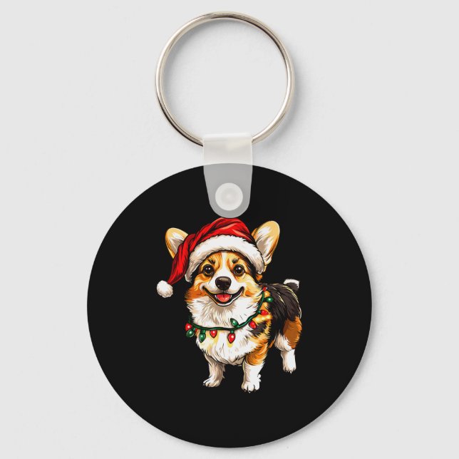Pembroke Welsh Corgi Santa Christmas Tree Lights X Key Ring (Front)