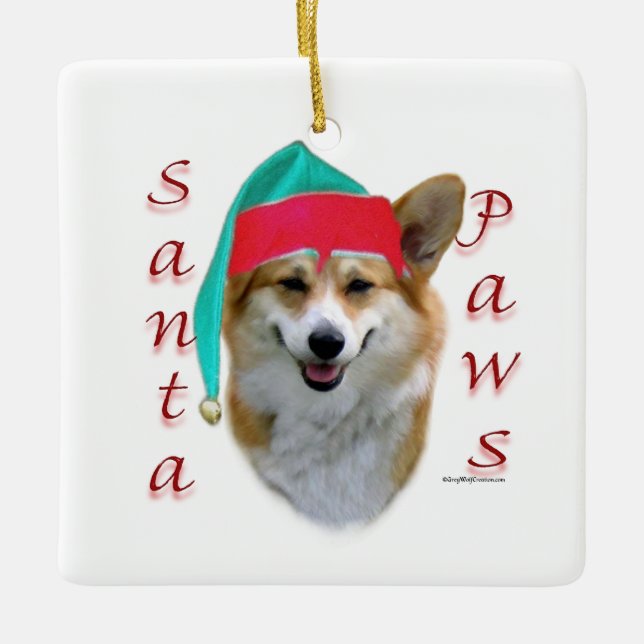 Pembroke Welsh Corgi Santa Paws Ceramic Ornament (Front)