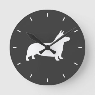 Pembroke Welsh Corgi Silhouette Round Clock