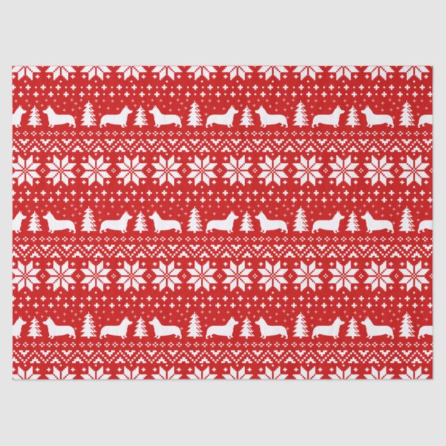 Pembroke Welsh Corgi Silhouettes Christmas Pattern Tissue Paper (Front)