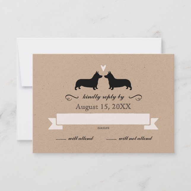 Pembroke Welsh Corgi Silhouettes Wedding RSVP (Front)