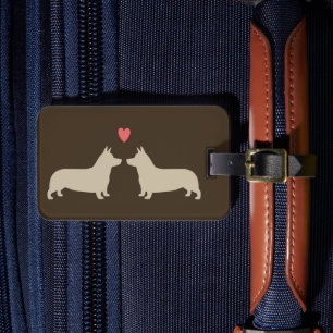 Pembroke Welsh Corgi Silhouettes with Heart Luggage Tag