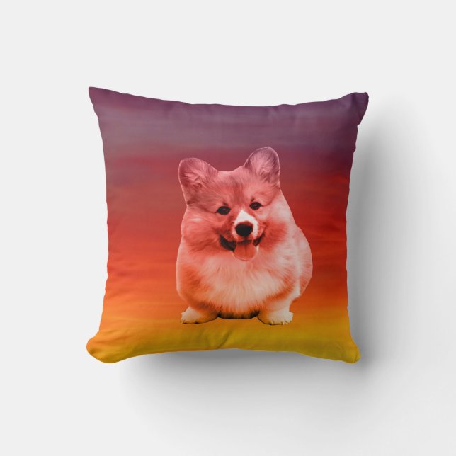 Pembroke Welsh Corgi Sitting On Beach Cushion (Front)