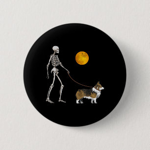Pembroke Welsh Corgi Skeleton Dog Walking 6 Cm Round Badge
