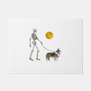 Pembroke Welsh Corgi Skeleton Dog Walking Hallowee Doormat