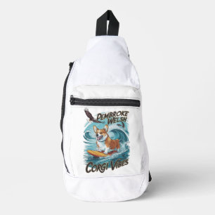 Pembroke Welsh Corgi Surfer Tackles Epic Wave Sling Bag