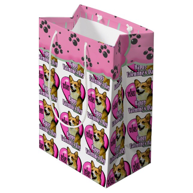 Pembroke Welsh Corgi Valentine's Day Medium Gift Bag (Back Angled)