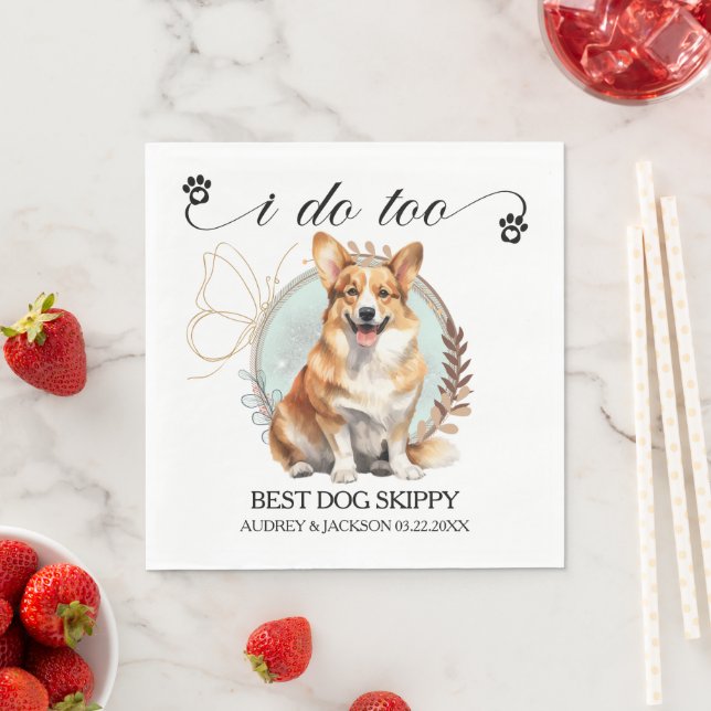 Pembroke Welsh Corgi Wedding Napkin With Photo (Insitu)