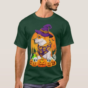 Pembroke Welsh Corgi Witch Pumpkin Halloween Dog L T-Shirt