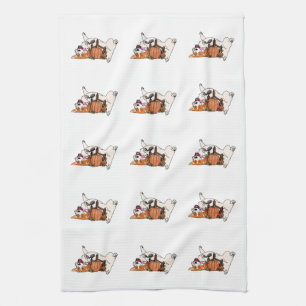 Pembroke Welsh Corgi with pumpkin kitchen towel