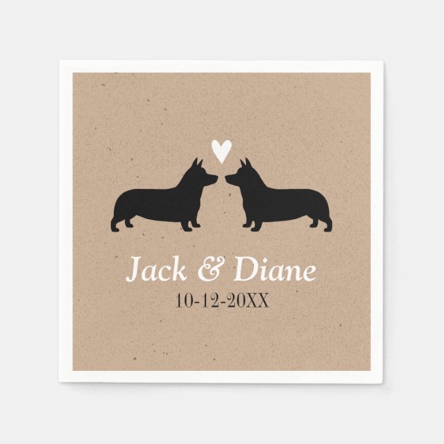 Pembroke Welsh Corgis Wedding Couple with Text Napkin (Front)