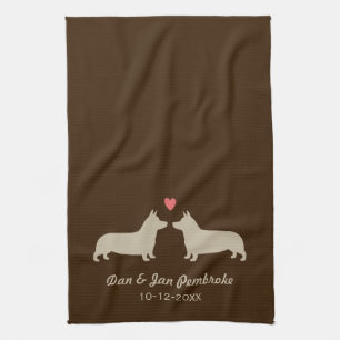 Pembroke Welsh Corgis with Heart Personalized Tea Towel