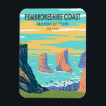 Pembrokeshire Coast National Park Wales Vintage Magnet<br><div class="desc">Pembrokeshire Coast vector artwork design. The park is an intricate ribbon of weather-worn cliffs,  beaches and secret coves,  with rock pools.</div>