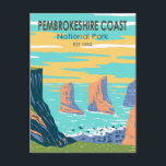 Pembrokeshire Coast National Park Wales Vintage Postcard<br><div class="desc">Pembrokeshire Coast vector artwork design. The park is an intricate ribbon of weather-worn cliffs,  beaches and secret coves,  with rock pools.</div>
