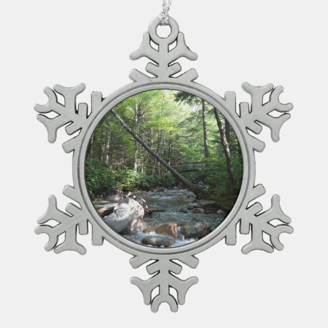 Pemigewasset River Bridge in New Hampshire Snowflake Pewter Christmas Ornament (Front)
