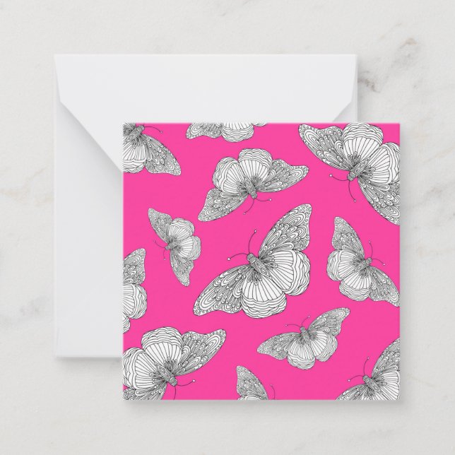 Pen and Ink Butterfly Hot Pink Background   Card (Front)