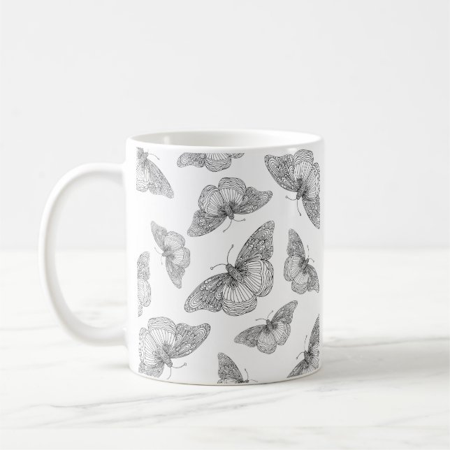 Pen and Ink Butterfly Pattern  Coffee Mug (Left)