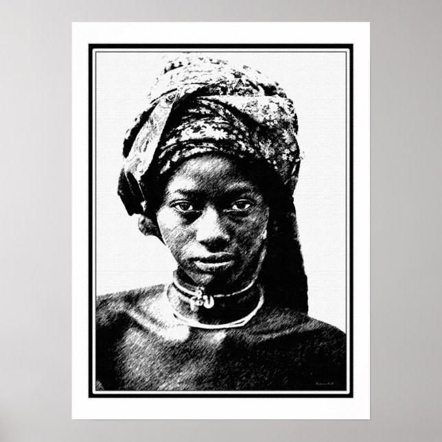 Pen and Ink Drawing of a Young African Woman Poster (Front)