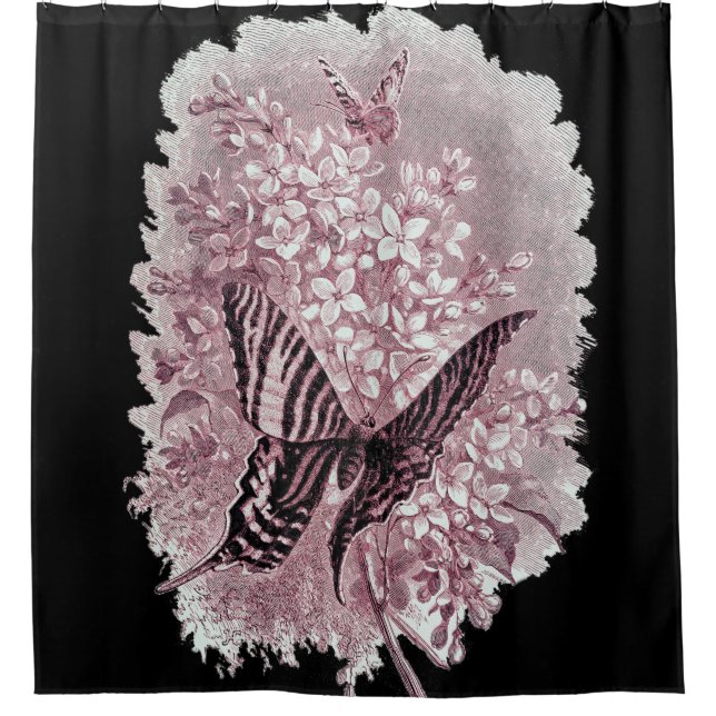 Pen and Ink Garden Butterfly Shower Curtain (Front)