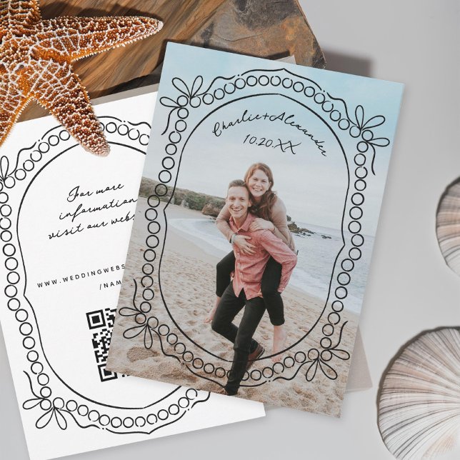 Pen and Ink Ribbons and Pearls Save The Date (Creator Uploaded)