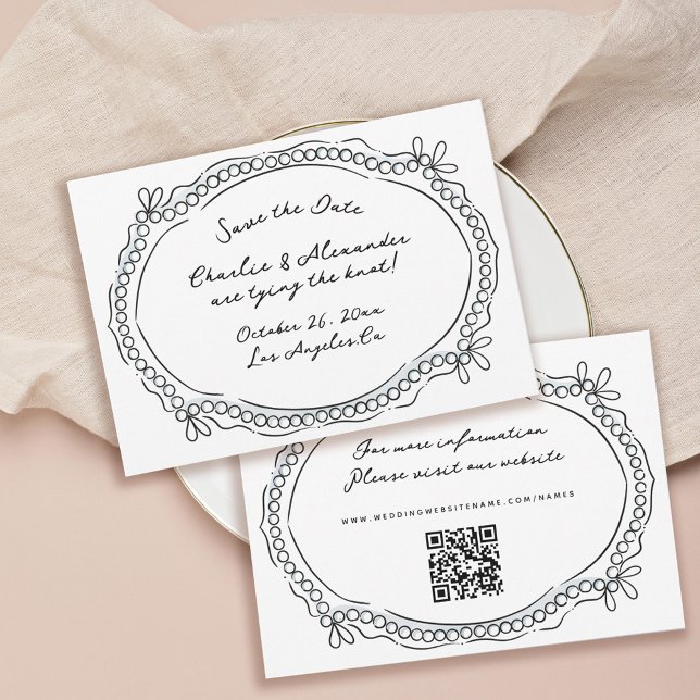 Pen and Ink Ribbons and Pearls Save The Date (Creator Uploaded)