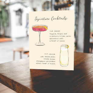 Pen and Ink Whimsical Hand Drawn Cocktails Sign