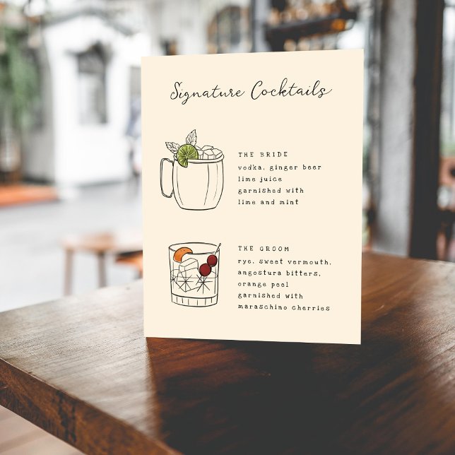 Pen and Ink Whimsical Hand Drawn Cocktails Sign (Creator Uploaded)