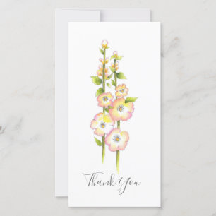 Pen and Watercolor Hollyhocks Thank You Card