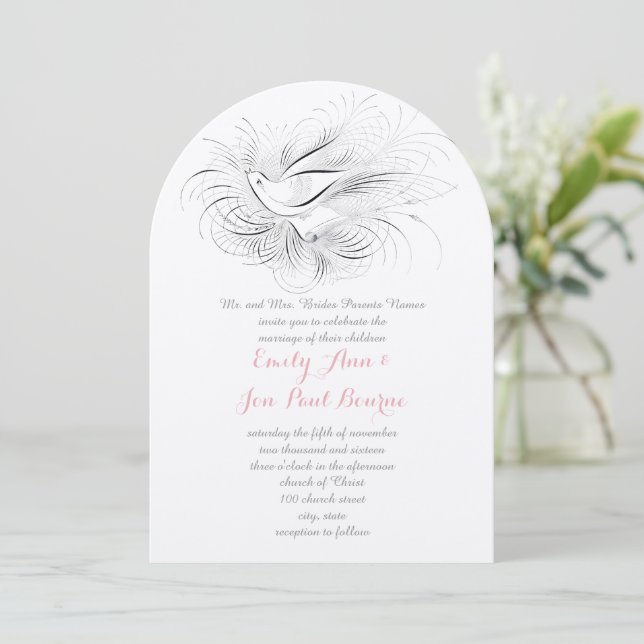 Pen Flourish Vintage Love bird Wedding Invitation (Standing Front)