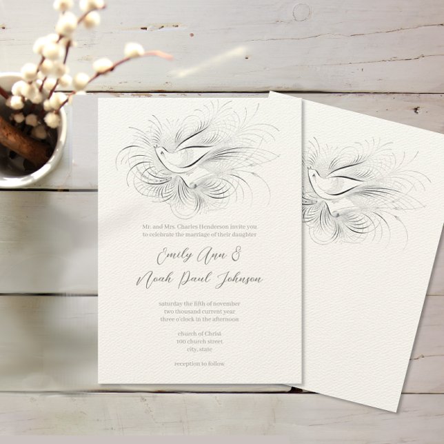 Pen Flourish Vintage Love bird Wedding Invitation (Creator Uploaded)