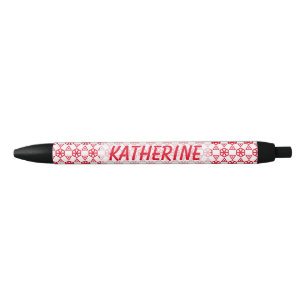 Pen - Geometric Flower with Name in Red