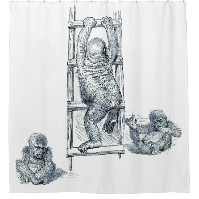 Pen/Ink Art Young Gorilla Kids Shower Curtain (Front)