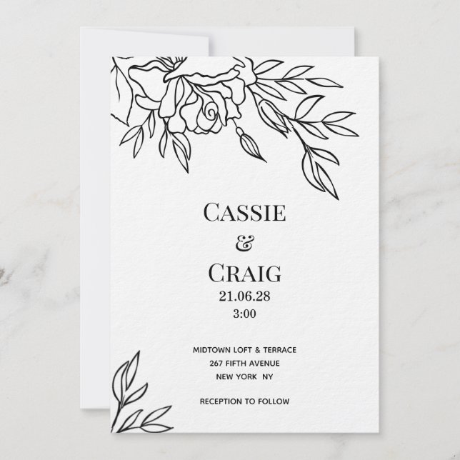 Pen & Ink Rose Wedding Luxury Thick Paper Invitati Invitation (Front)