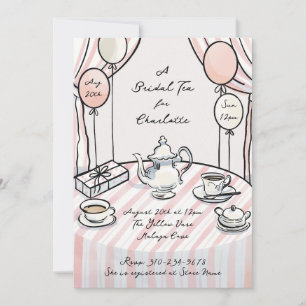 Pen Ink Striped Watercolor Bridal Tea Invitation