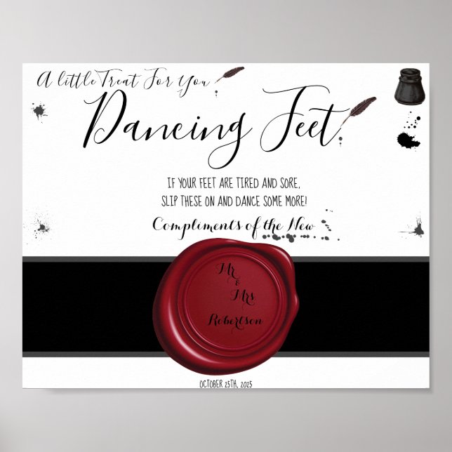 Pen & Inkwell Dancing Feet Flip Flops Wedding Sign (Front)