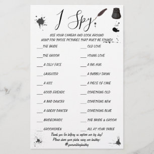 Pen & Inkwell   Wedding Reception I Spy Game Card