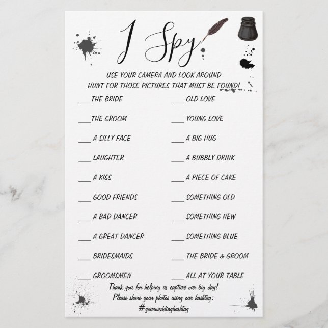 Pen & Inkwell | Wedding Reception I Spy Game Card (Front)