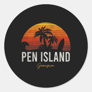Pen Island Beach Georgia Ga Palms Vacation Surf Su Classic Round Sticker