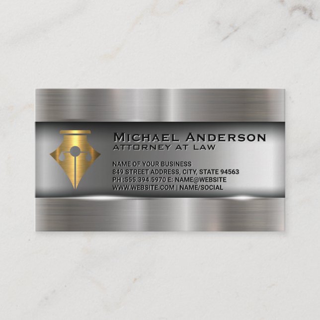 Pen Justice Scales Logo | Law Business Card (Front)