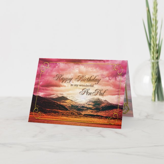 Pen pal birthday, Sunset over the mountains Card (Front)