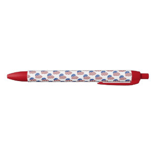 Pen/Red, White and Blue Hearts Black Ink Pen