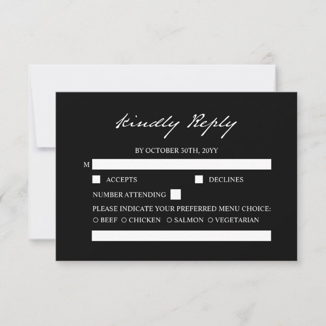 Pen Script Minimalist Calligraphy Black Wedding RSVP Card (Front)
