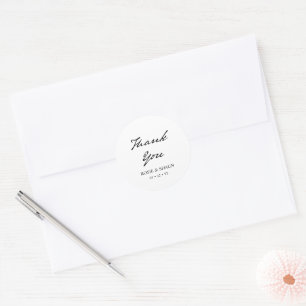 Pen Script Minimalist Calligraphy White Wedding Classic Round Sticker