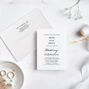 Pen Script Minimalist Calligraphy White Wedding Invitation