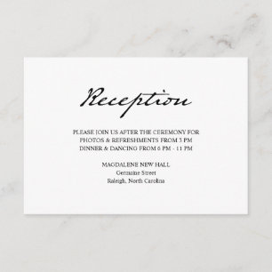 Pen Script Minimalist White Wedding Reception Enclosure Card