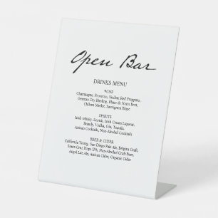 Pen Script Modern Minimal Open Bar White Wedding Pedestal Sign