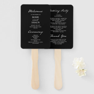 Pen Script Modern Minimalist Black Wedding Program Hand Fan