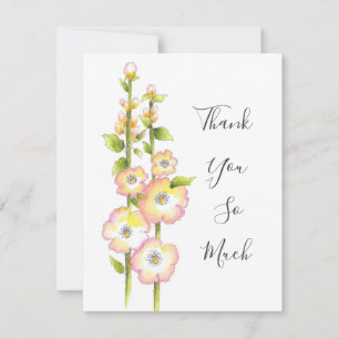 Pen & Watercolor Hollyhocks  Thank You Card