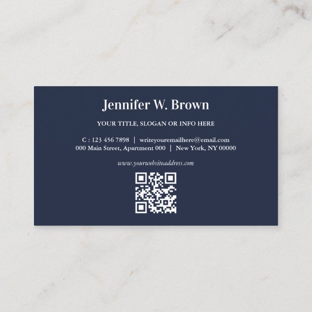 Pen Writer Blogger Qr Code Navy Business Card (Back)
