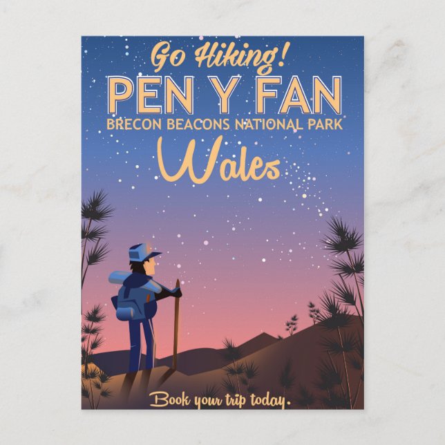 Pen Y Fan Wales hiking travel poster Postcard (Front)